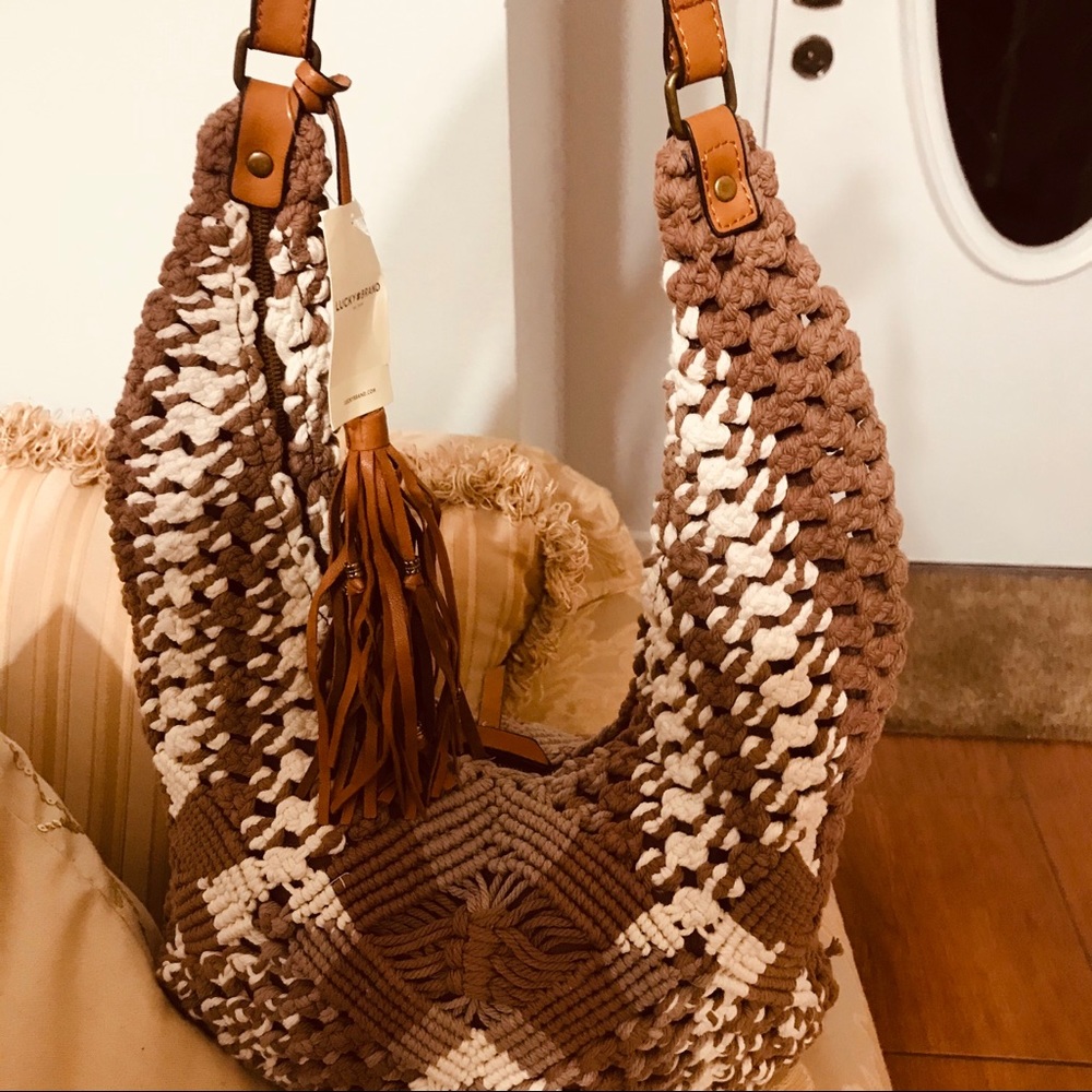 Brown and Cream Crochet Shoulder Bag